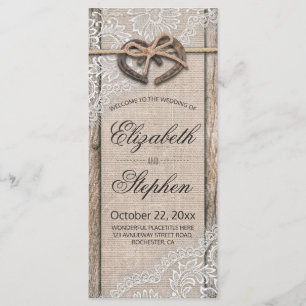 Rustic Wood Horseshoes Burlap Lace Wedding Program Programme