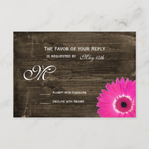 Rustic Wood Hot Pink Daisy Wedding RSVP Cards