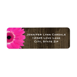 Rustic Wood Hot Pink Gerber Daisy Address Labels