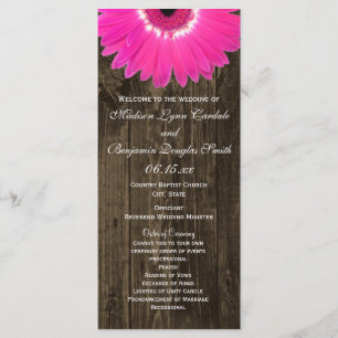 Rustic Wood Hot Pink Gerber Daisy Wedding Programs Programme