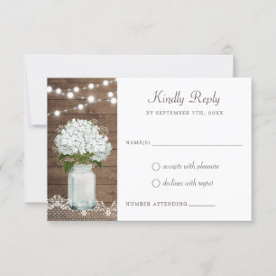Rustic Wood Hydrangea Mason Jar Lace Baby's Breath Invitation