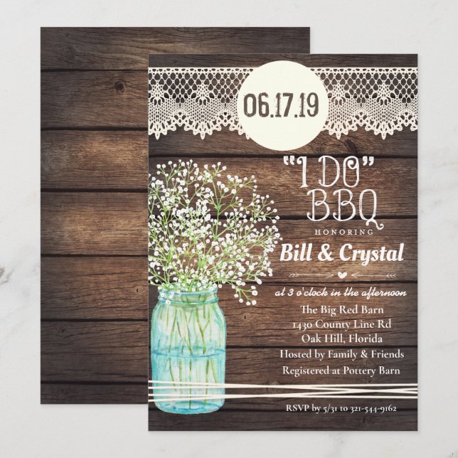 Rustic Wood I Do BBQ Couples Shower Invitation (Front/Back)