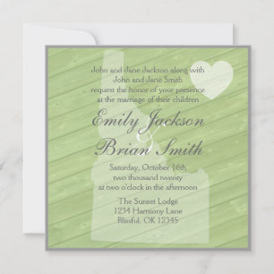 Rustic wood Idaho green wedding invitations