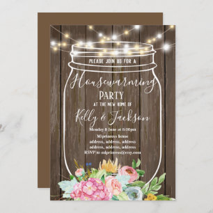 rustic wood, jar, housewarming party invitation