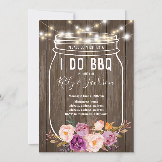 rustic wood, jar, i do bbq party invitation (Front)