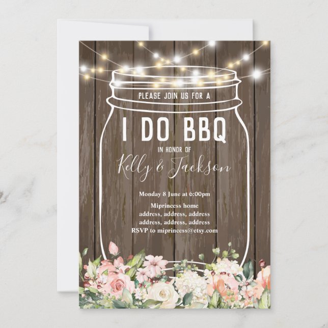 rustic wood, jar, i do bbq party invitation (Front)