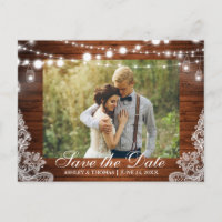 Rustic Wood Jar Lights Save the Date Back Text