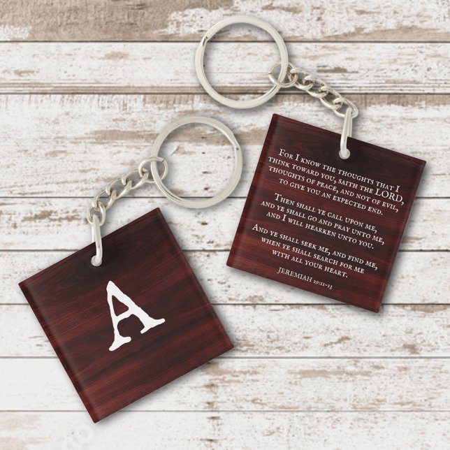 Rustic Wood Jeremiah 29:11 Christian Monogram Key Ring (Creator Uploaded)