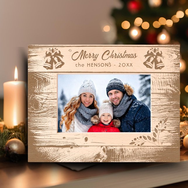 Rustic Wood Jingle Bells Merry Christmas Holiday Etched Frames (Creator Uploaded)