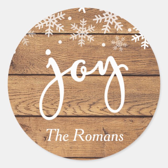 Rustic Wood Joy Holiday Personalised Gift Classic Round Sticker (Front)