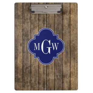 Rustic Wood L Planks #1 Navy Quatrefoil 3 M'gram Clipboard