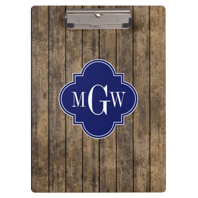 Rustic Wood L Planks #1 Navy Quatrefoil 3 M'gram Clipboard (Front)