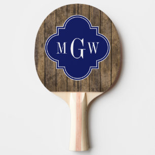 Rustic Wood L Planks #1 Navy Quatrefoil 3 M'gram Ping Pong Paddle
