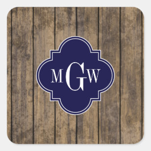 Rustic Wood L Planks #1 Navy Quatrefoil 3 M'gram Square Sticker