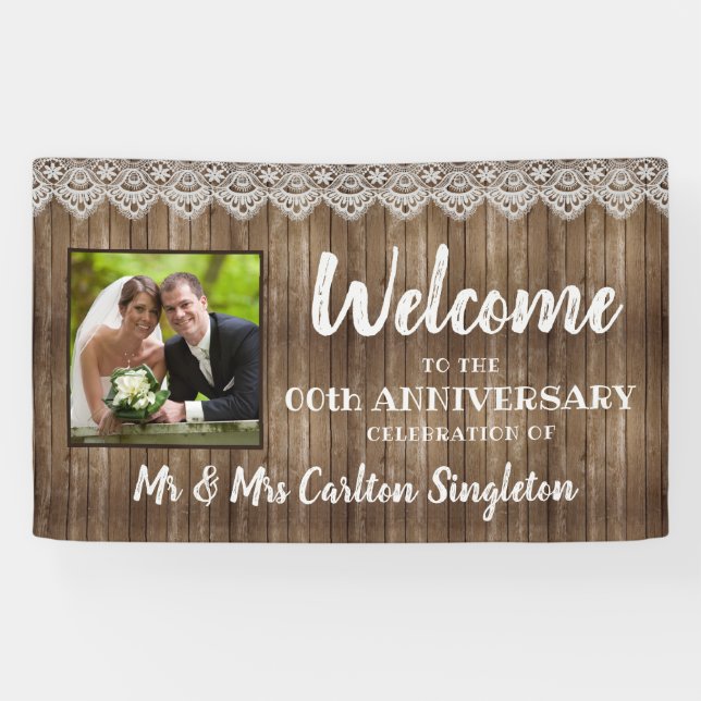 Rustic Wood Lace ANY Anniversary Photo Banner (Horizontal)
