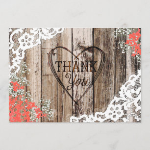 Rustic Wood Lace Baby's Breath Heart Thank You