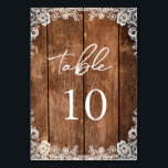 Rustic Wood Lace Barn Wedding Table Number<br><div class="desc">This affordable rustic wood and lace barn wedding table number features a wooden background with a subtle grain texture and elegant faux-lace making it perfect for a country-themed wedding or for couples wanting a warm and intimate feel. Use the design tools to update the text and the font.</div>