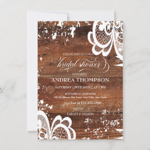 Rustic Wood Lace Bridal Shower Invitation