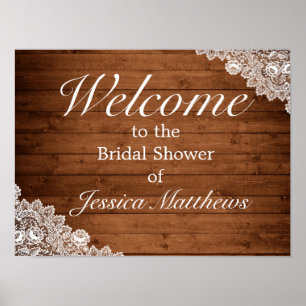 Rustic Wood & Lace Bridal Shower Welcome Sign