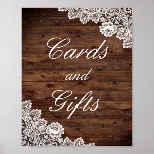 Rustic Wood Lace Cards And Gifts Wedding Poster