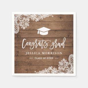 Rustic Wood Lace Congrats Grad Graduation Party Napkin