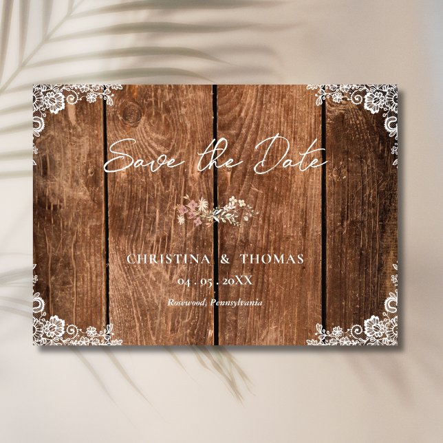 Rustic Wood Lace Country Wedding Save the Date (Creator Uploaded)