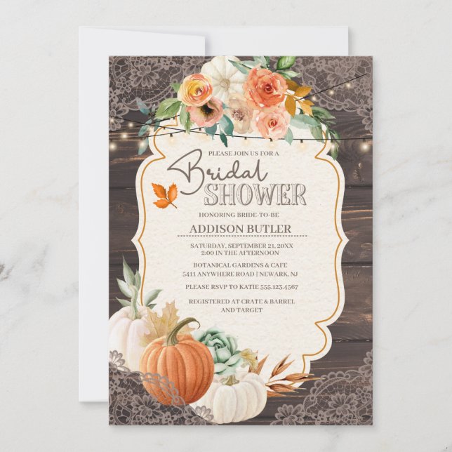 Rustic Wood Lace Fall Bridal Shower Invitation (Front)