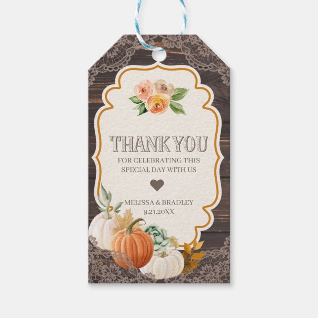 Rustic Wood Lace Fall  Thank You Favour Tag (Front)