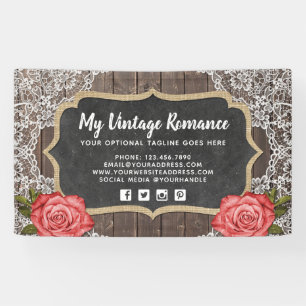 Rustic Wood & Lace Floral Chalkboard Country Chic Banner