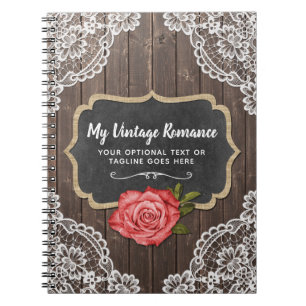 Rustic Wood & Lace Floral Chalkboard Country Chic Notebook