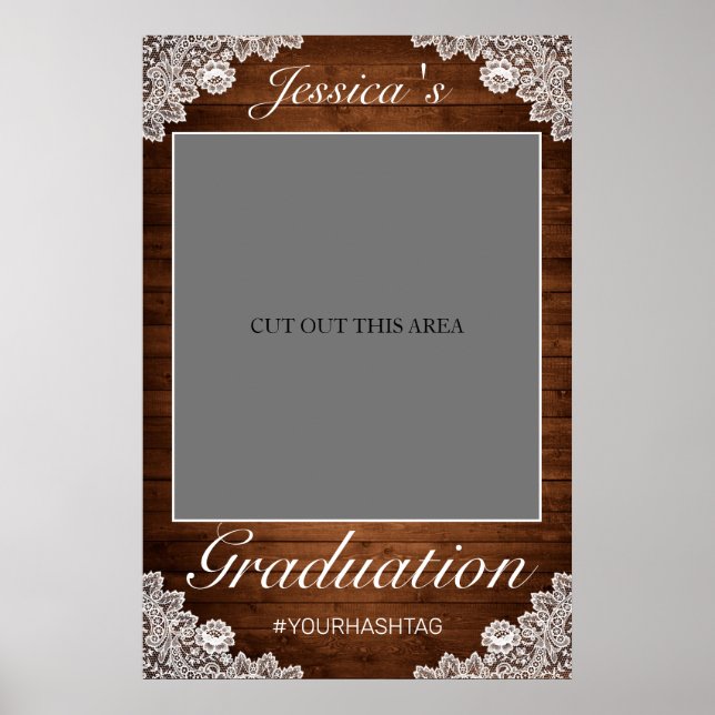 Rustic Wood & Lace Graduation Photo Prop Frame  Poster (Front)