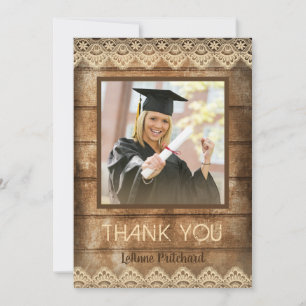 Rustic Wood Lace Graduation Photo Thank You