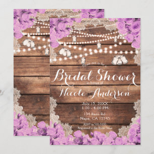 Rustic Wood Lace Lavender Roses Bridal Shower Invitation