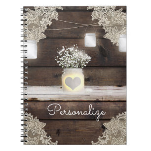 Rustic Wood, Lace & Mason Jars Barn Elegant Custom Notebook