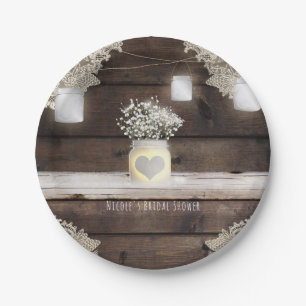 Rustic Wood, Lace & Mason Jars Barn Elegant Party Paper Plate