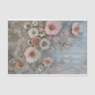 Rustic Wood, Lace, Pastel Flowers Decoupage Tissue Paper