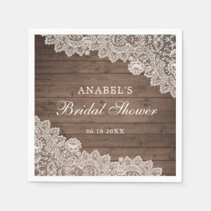 Rustic Wood Lace Personalised Bridal Shower Napkin