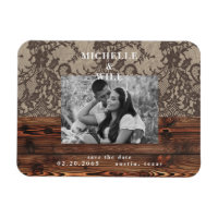 Rustic Wood & Lace Photo Save the Date  Magnet