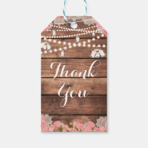 Rustic Wood Lace Pink Roses Elegant Bridal Favour Gift Tags