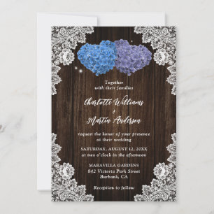 Rustic Wood Lace Purple and Blue Floral Wedding Invitation