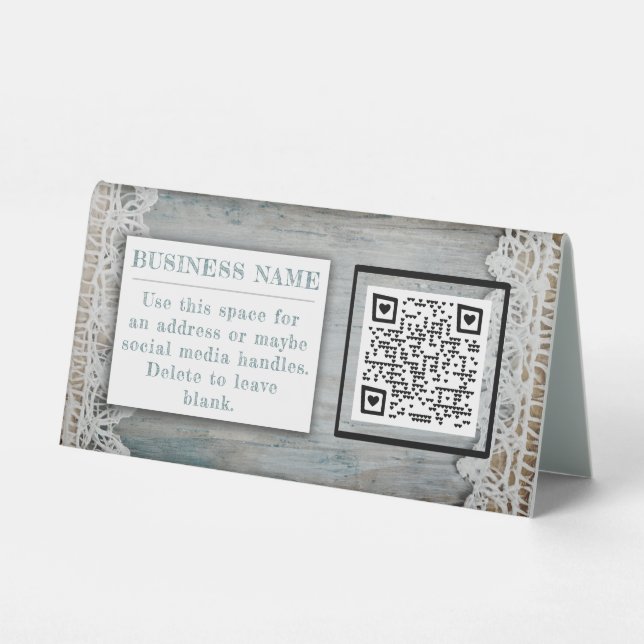 Rustic Wood Lace QR code Custom Logo Contact Info (Back)