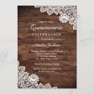 Rustic Wood Lace Quinceanera Invitation