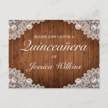 Rustic Wood & Lace Quinceañera Invitation Postcard