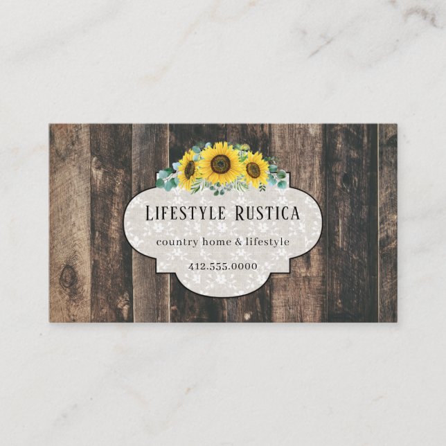 Rustic Wood Lace Shabby Grunge Sunflower  Business Business Card (Front)