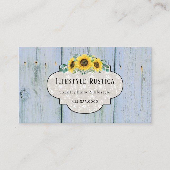 Rustic Wood Lace Shabby Grunge Sunflower  Business Business Card (Front)