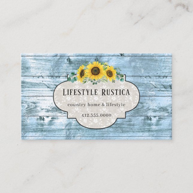Rustic Wood Lace Shabby Grunge Sunflower  Business Business Card (Front)