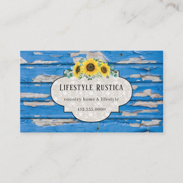 Rustic Wood Lace Shabby Grunge Sunflower  Business Business Card (Front)