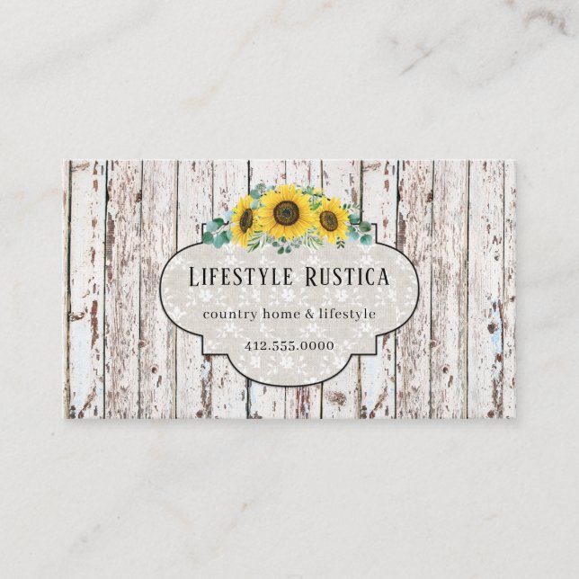 Rustic Wood Lace Shabby Grunge Sunflower  Business Business Card (Front)
