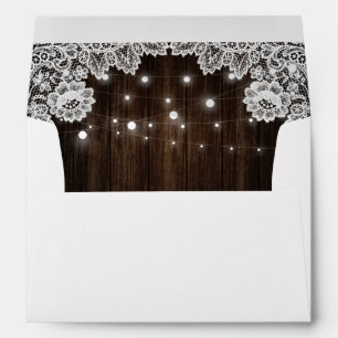 Rustic Wood Lace String Lights Wedding Envelope