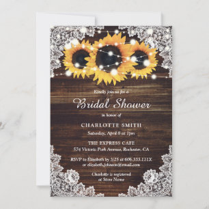 Rustic Wood Lace Sunflower Bridal Shower Invitation